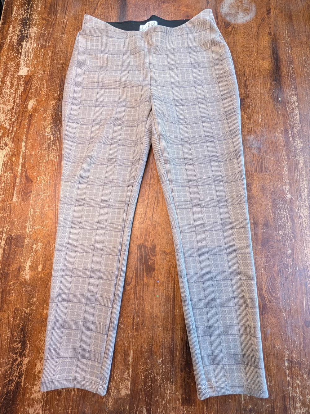 Badgley Mishka Ankle Length Dress Pants Womens Large Tan Plaid Soft Stretch